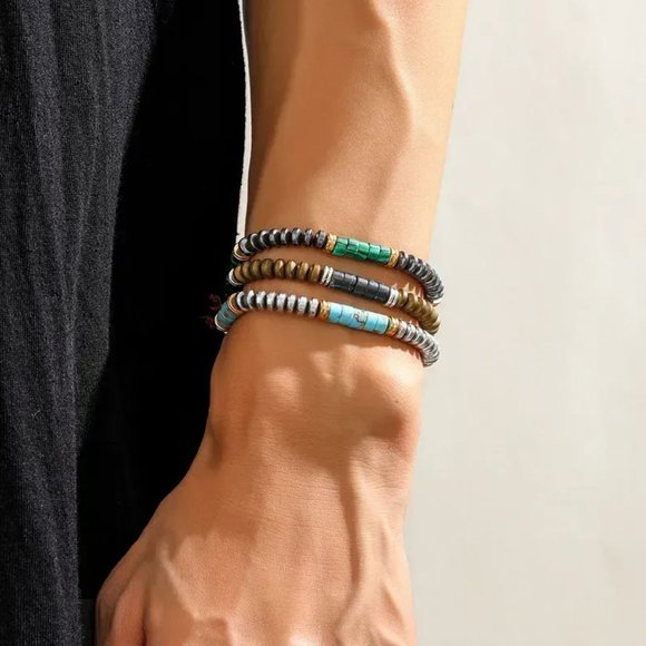 Green Malachite Natural Stone & Gray Alloy Beaded Adjustable Rope Bracelet NEW - Picture 7 of 9